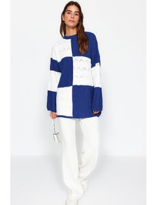 Trendyol Blue Openwork/Perforated Color Block pleteni pulover za pletenine