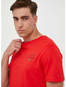 Bombažna kratka majica Tommy Hilfiger oranžna barva