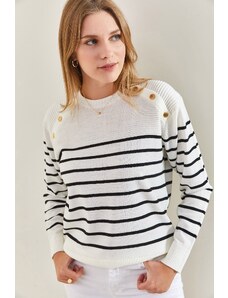 Bianco Lucci Ženski ramenski gumb Podroben pulover za pletenine
