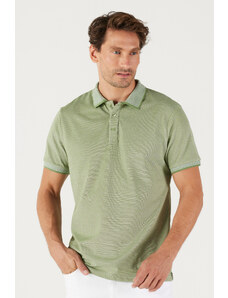 AC&Co / Altınyıldız Classics Moška bombažna tkanina proti krčenju Slim Fit Slim Fit Green Roll-Up Polo vrat majica.