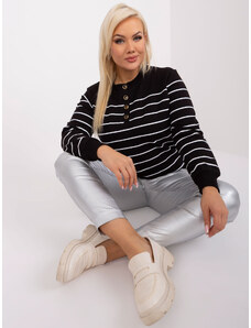 Fashionhunters Plus size black cotton striped blouse