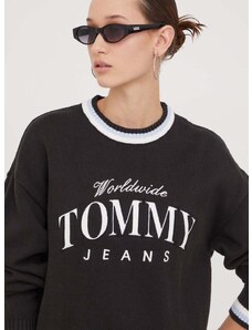 Bombažen pulover Tommy Jeans črna barva