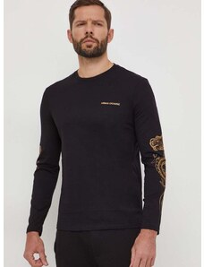 Bombažna majica z dolgimi rokavi Armani Exchange črna barva