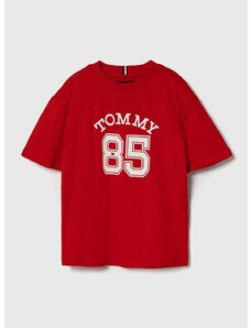 Otroška bombažna kratka majica Tommy Hilfiger rdeča barva