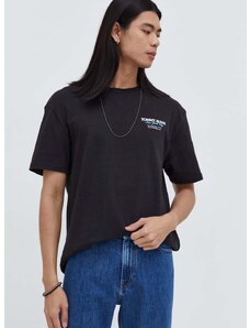 Bombažna kratka majica Tommy Jeans moški, črna barva