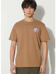 Bombažna kratka majica Lacoste moški, rjava barva