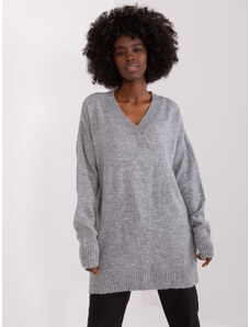 Fashionhunters Women's Grey Classic Neckline Sweater