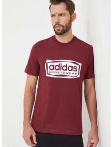 Bombažna kratka majica adidas moški, bordo barva
