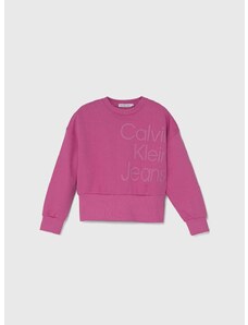 Otroški bombažen pulover Calvin Klein Jeans roza barva