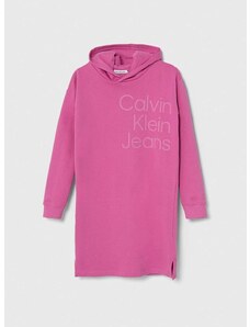 Otroška bombažna obleka Calvin Klein Jeans roza barva