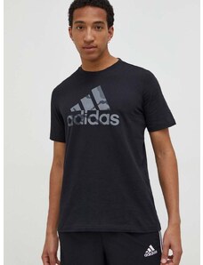 Bombažna kratka majica adidas moški, črna barva