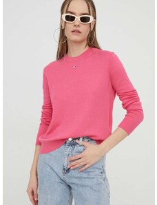 Pulover Tommy Jeans ženski, roza barva
