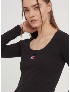 Majica z dolgimi rokavi Tommy Jeans ženski, črna barva