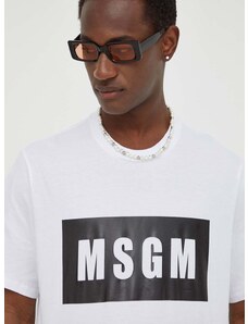 Bombažna kratka majica MSGM moški, bela barva