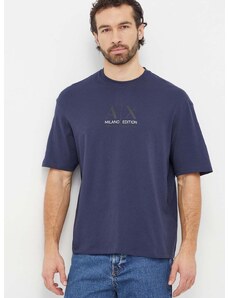 Bombažna kratka majica Armani Exchange moški, mornarsko modra barva