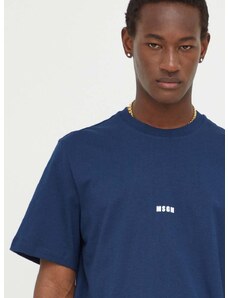 Bombažna kratka majica MSGM moški, mornarsko modra barva