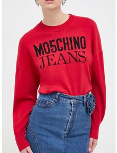 Bombažen pulover Moschino Jeans rdeča barva