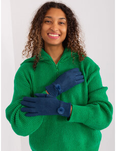 Fashionhunters Dark blue winter gloves with pompom