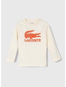 Otroška bombažna majica z dolgimi rokavi Lacoste bež barva