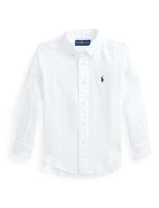 Otroška lanena srajca Polo Ralph Lauren bela barva