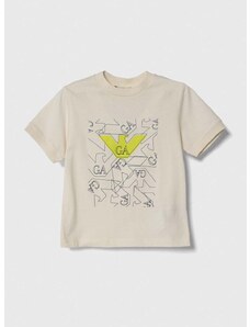 Otroška bombažna kratka majica Emporio Armani bež barva