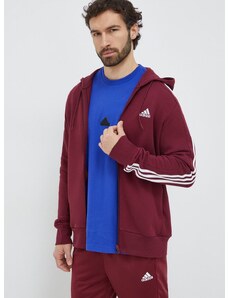 Bombažen pulover adidas moška, rdeča barva, s kapuco