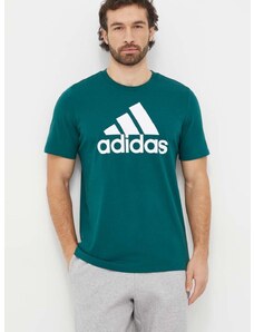 Bombažna kratka majica adidas moški, zelena barva