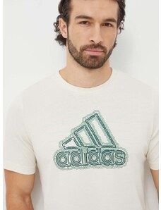 Bombažna kratka majica adidas moški, bež barva