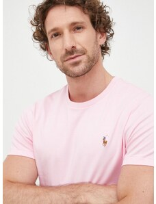 Bombažna kratka majica Polo Ralph Lauren roza barva