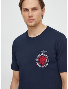 Bombažna kratka majica Aeronautica Militare moški, mornarsko modra barva