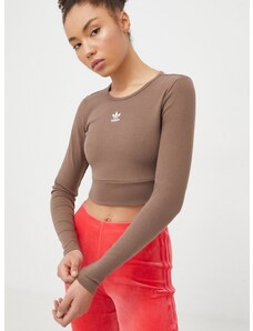 Majica z dolgimi rokavi adidas Originals ženski, rjava barva