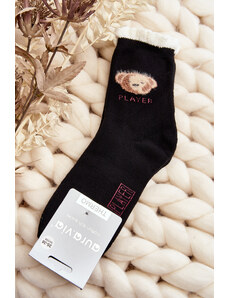 Kesi Thick cotton socks with teddy bear, black
