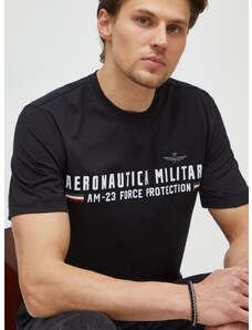 Bombažna kratka majica Aeronautica Militare moški, črna barva