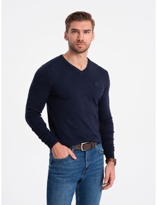 Ombre Clothing Klasičen temno moder pulover z V izrezom V22 SWBS-0107