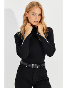 Cool & Sexy Kul in seksi ženski črni rokavi Zadrga Camisole Ribiška bluza