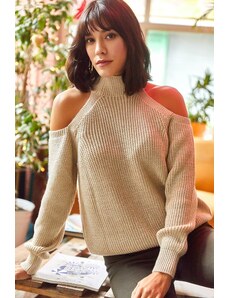 Olalook ženski kamen pol turtleneck odprto ramensko ohlapno pletenino pulover