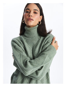 LC Waikiki Turtleneck samovzorčni pulover za ženske pletenine z dolgimi rokavi