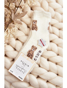 Kesi Children's fur socks with teddy bear, white