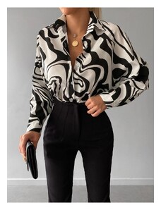 armonika Women's Black Patterned Oversize Long Basic Shirt
