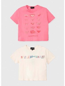 Otroška bombažna kratka majica Emporio Armani 2-pack roza barva