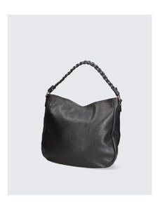 Večja modna črna usnjena torbica za čez ramo Mona VERA PELLE