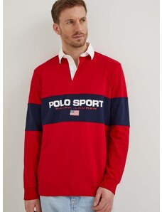 Bombažna majica z dolgimi rokavi Polo Ralph Lauren rdeča barva