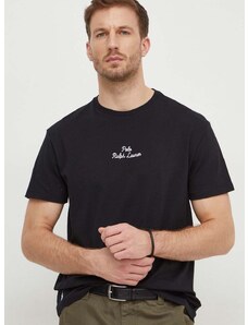 Bombažna kratka majica Polo Ralph Lauren moški, črna barva