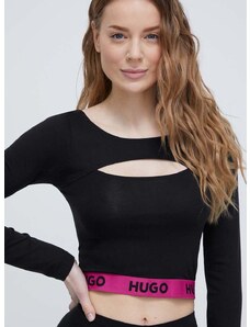 Majica z dolgimi rokavi HUGO ženski, črna barva
