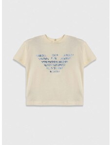 Otroška bombažna majica Emporio Armani bež barva