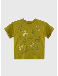 Otroška bombažna majica Emporio Armani zelena barva
