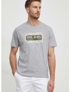 Bombažna kratka majica Pepe Jeans moški, siva barva