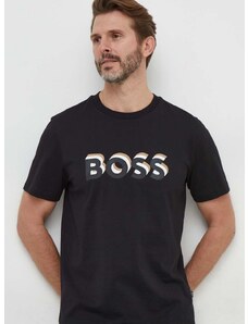 Bombažna kratka majica BOSS moški, črna barva