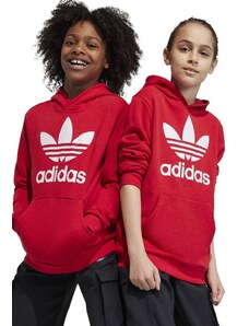 Otroški pulover adidas Originals TREFOIL rdeča barva, s kapuco