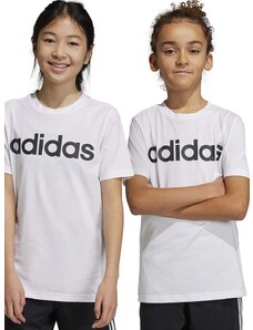 Otroška bombažna kratka majica adidas U LIN bela barva